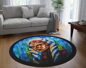 I Am No Jedi Round Stained Glass Style Rug | Colorful Galatic Rug Decor | Perfect Space-Themed Housewarming Gift