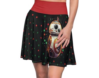Droid Christmas Polka Dots Skater Skirt - Festive Galactic Fashion for All Your Holiday Party Adventures / Jolly Droidmas Skirt