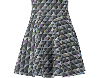 Falda elegante de patinadora con saltos geodésicos de nave espacial centelleante por la noche para saltar por Disney / Falda inspirada en Epcot / Beber por todo el mundo