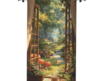 苔むした森の窓用カーテン | 50インチ×84インチの遮光パネル | 居心地