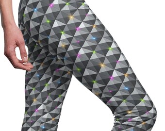 Twinkling Lights Spaceship at Night Geodesic Park Hopper Chic Comfy Leggings for Disney Bounding