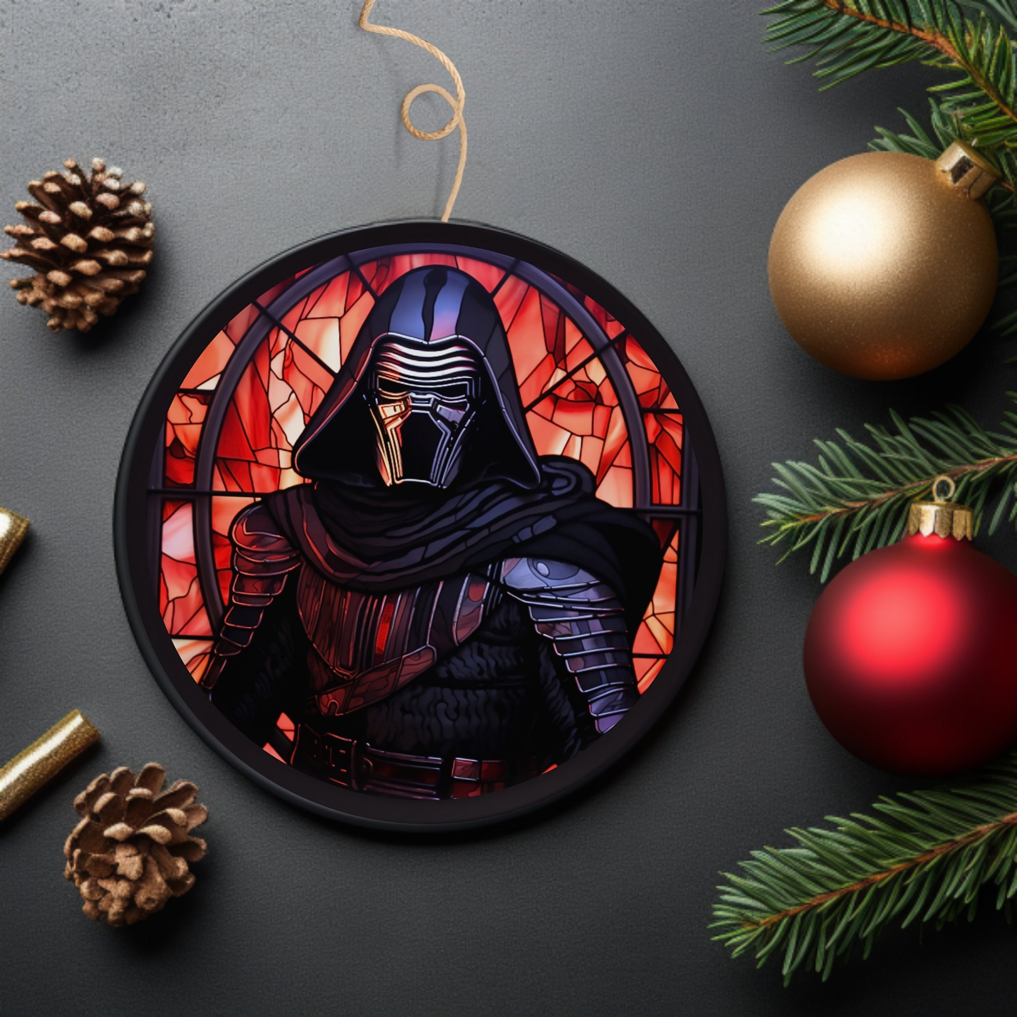 Kylo's Seething Power: Stained Glass Style Holiday Ornament / Ceramic Double-Sided Ornament