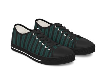 Ghost Host Inspired Striped Women's Low Top Sneakers - Elegance Meets the Supernatural - Vertical Stripes