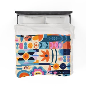 Vibrant Garden Plush Velveteen Blanket - Mary Blair Inspired - Super Soft - Three Sizes Available 画像 8