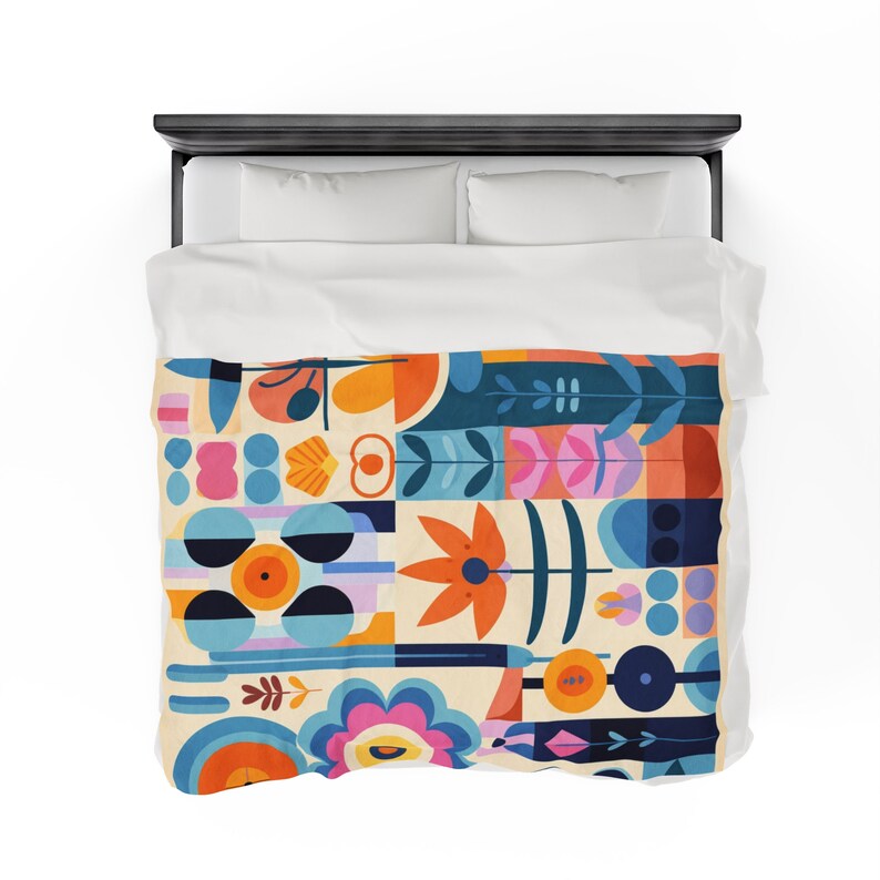 Vibrant Garden Plush Velveteen Blanket - Mary Blair Inspired - Super Soft - Three Sizes Available 画像 8
