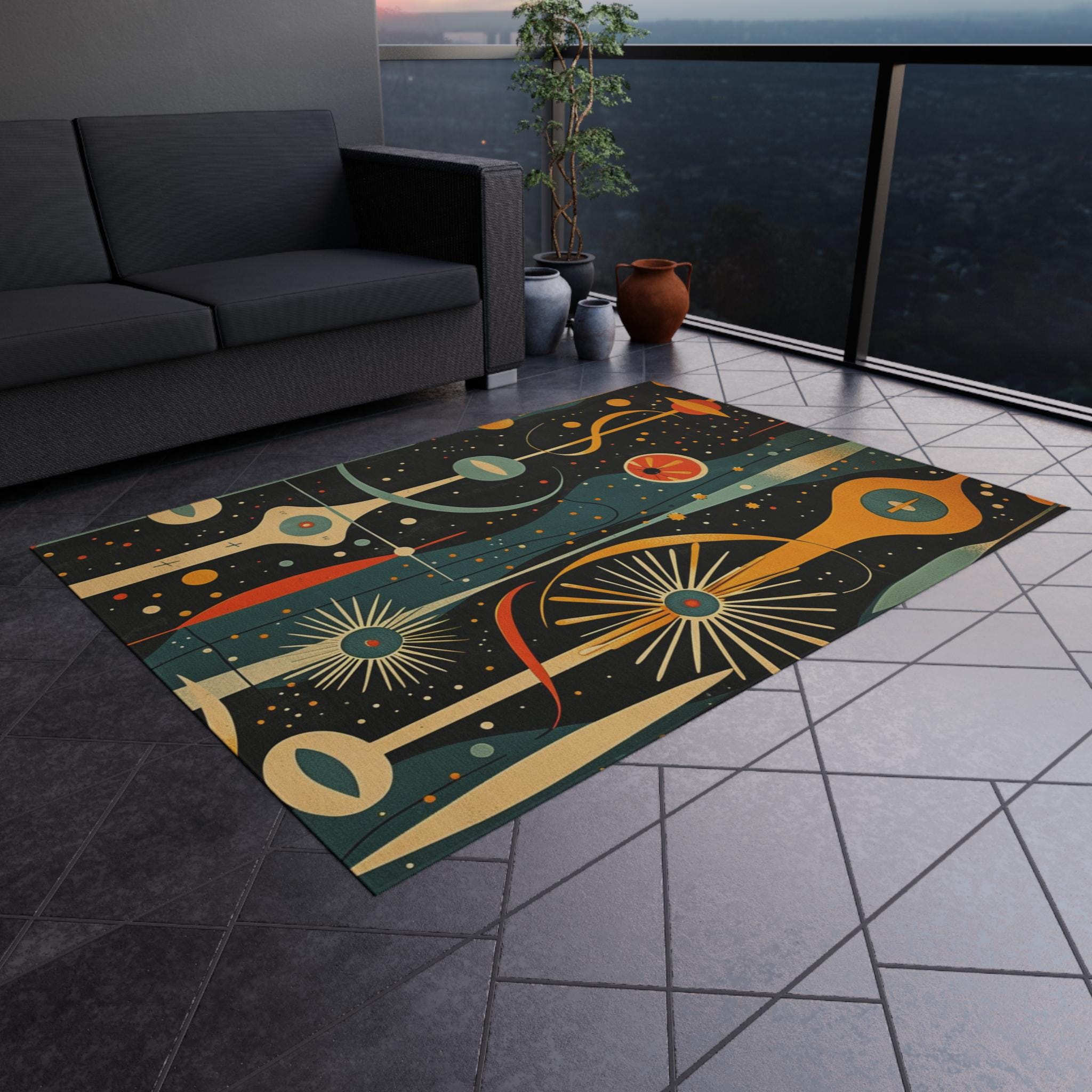 4x5 Fallout Rug Atomic Midcentury Indoor/outdoor Rug | Fallout Style Retro Colorful ...