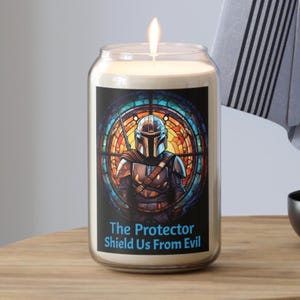 The Protector - Shield Us From Evil Geurkaars, 13,75 oz / Galactische gebedskaars / Mandalorian&#39;s Vigil Protection gebedskaars