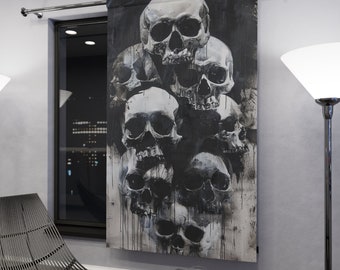 Cortina opaca para ventana - Calaveras en blanco y negro - Regalo perfecto para amantes de la decoración gótica - 127 x 213 cm
