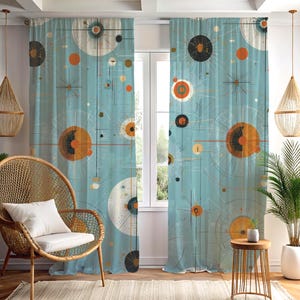 Retro Space Odyssey Blackout Curtain | Vintage Celestial Map Print | 50"x84" Single Panel | Mid Century Cosmic | Campy Bowling Alley Vibes