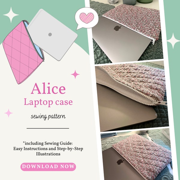 Laptop Case Sewing Pattern | Laptop Sleeve with Zipper PDF Sewing Instructions | estellebyhs Quilted Laptop Case Sewing Pattern