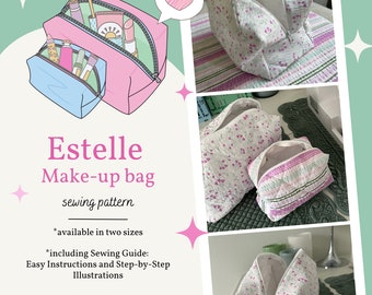 Makeup Bag Sewing Pattern | Toiletry Bag PDF Sewing Instructions | Cosmetic Pouch | estellebyhs Boxy, Quilted Makeup Bag Pattern