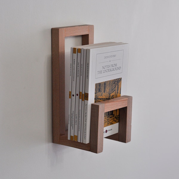 Modern Floating Wooden Bookshelf \ Swan |  Mid Century L-Shaped Bookshelves -  Unique Handcrafted Home Decor