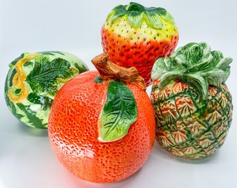 Your Choice - Fun & Kitschy Vintage Mid-Century Modern Retro Hand-Painted Ceramic Fruit - Orange, Strawberry, Pineapple, and Watermelon