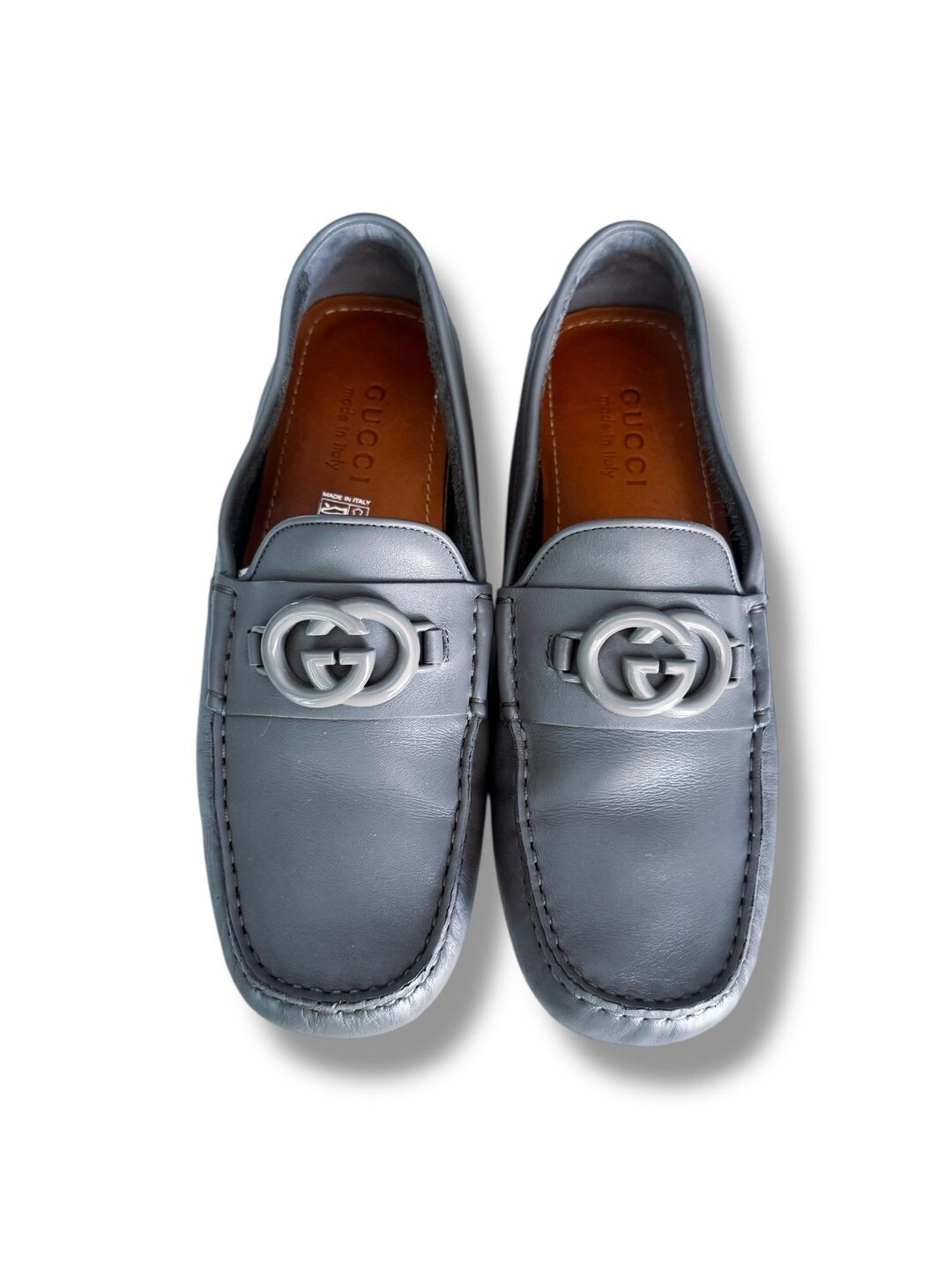 Gucci Men's Grey Leather Interlocking G Driver Loafers 692379