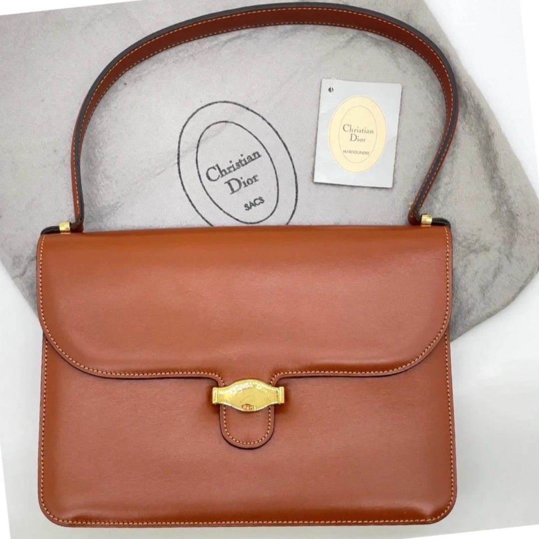 【美品】Chistian Dior  vintage handbag Vintage Christian Dior Brown Leather Top Handle Bag • Dior