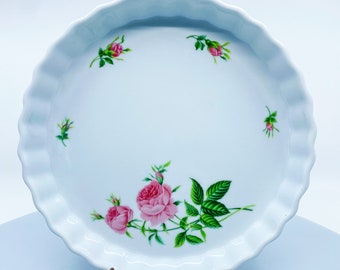 Vintage Rose by Christineholm Round Fluted Quiche Pie Tart Porcelain Dish 9.5”