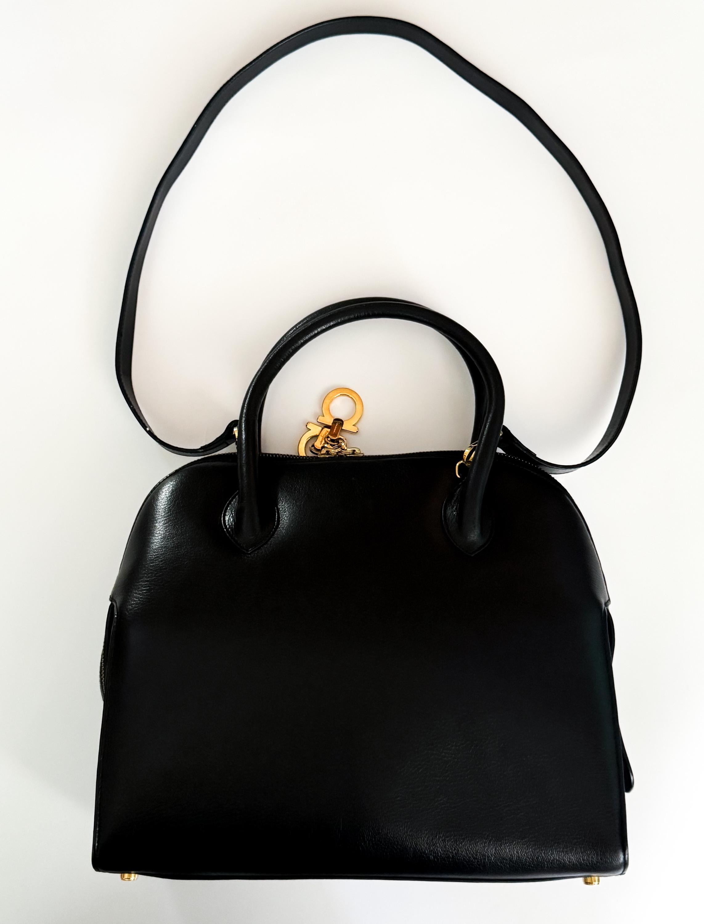 Salvatore Ferragamo Gancini Black Leather 2-way Bag • Double Top