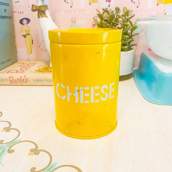 Fun Vintage Kitschy Mustard Yellow Cheese Shaker Metal Container