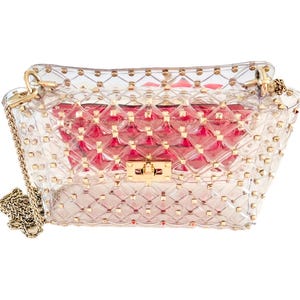 Valentino Garavani Rockstud PVC Top Handle Bag Clear Studded Handbag with Red Leather Interior Gold Hardware image 3