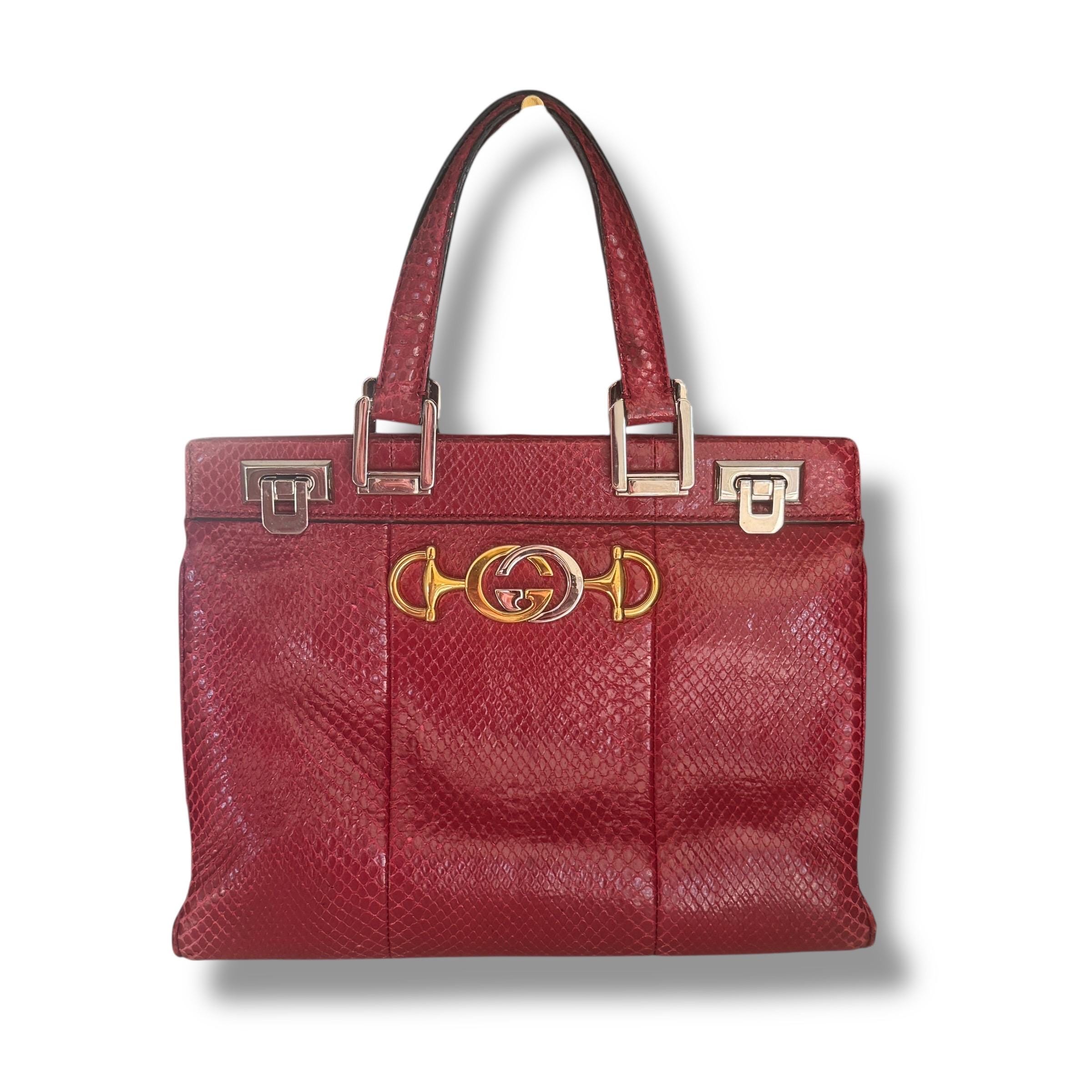 Gucci Zumi Python Top Handle Bag • Romantic Cerise, Dual Hardware