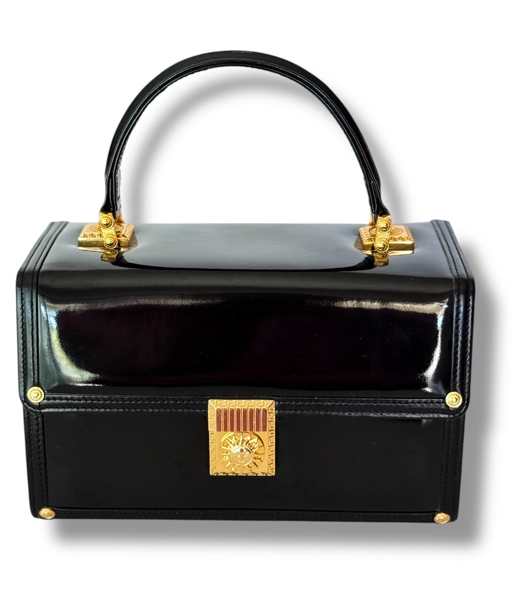 Vintage Gianni Versace Box Bag – Black Patent Leather Vanity