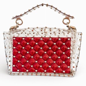 Valentino Garavani Rockstud PVC Top Handle Bag Clear Studded Handbag with Red Leather Interior Gold Hardware image 4