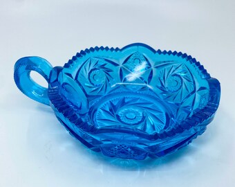 Vintage 1950s Kemple McKee Aztec Pattern No. 96 Blue Nappy Handled Dish