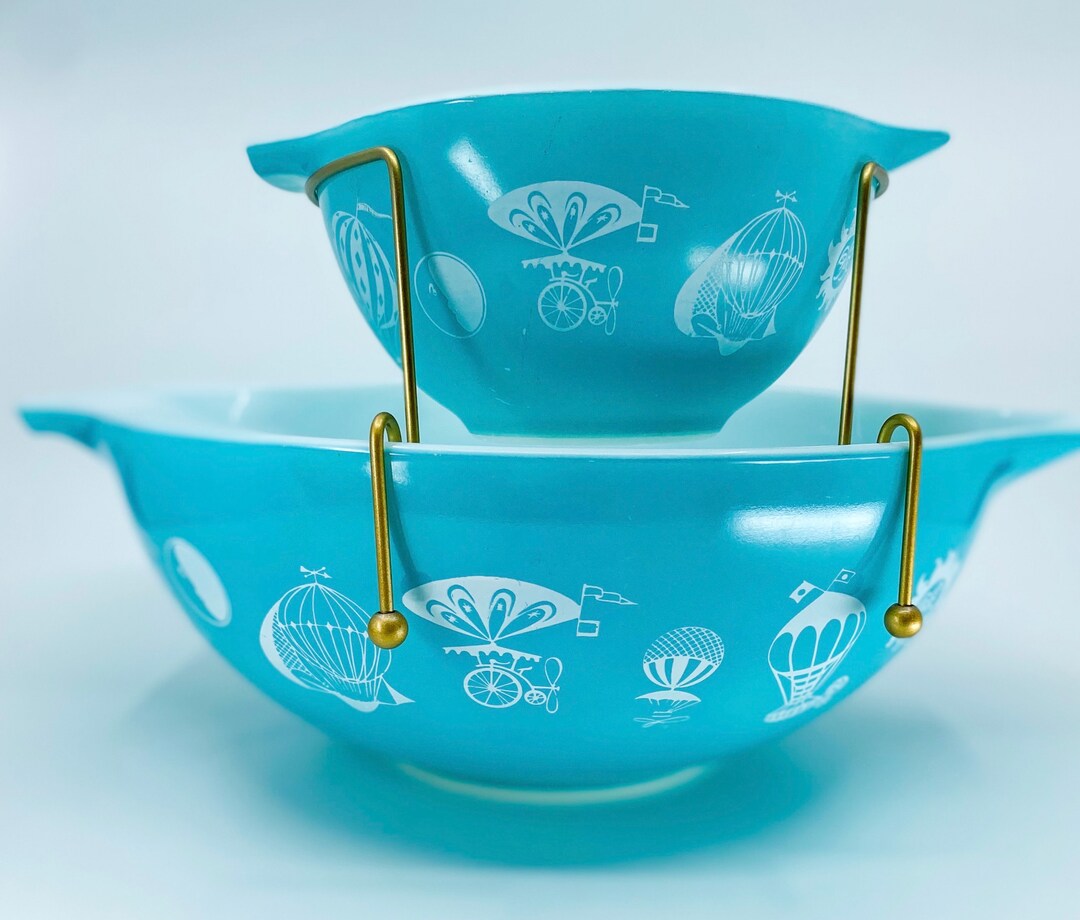 Vintage Pyrex Turquoise Balloons Chip & Dip Cinderella Set W/ Bracket