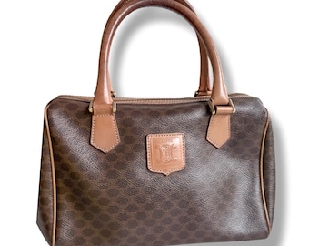 Vintage Céline Macadam Mini Boston Tasche | 1970er Jahre Italienische Triomphe Leinwand