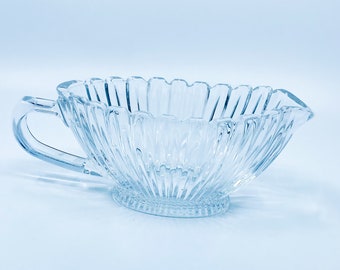 Mikasa Royal Suite Clear Glass Saucier Oval Ribbed Sawtooth Gravy Boat