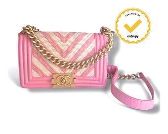 Chanel Small Boy Bag Pink Ivory Chevron Braided | Gold Hardware | Series 23 | Entrupy COA | Karl Lagerfeld Dust Bag | Made in Italy