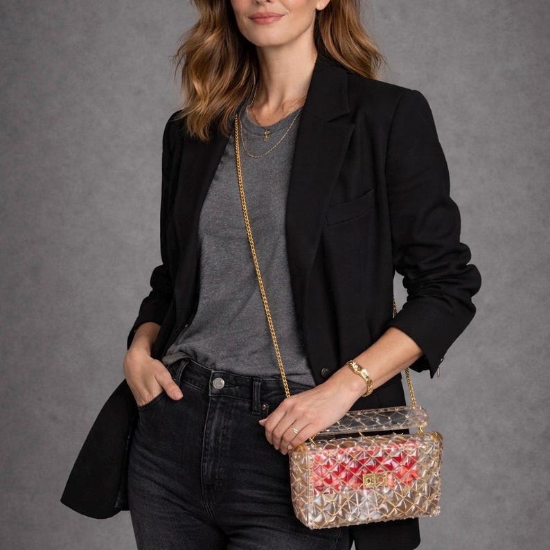 Valentino Garavani Rockstud PVC Top Handle Bag Clear Studded Handbag with Red Leather Interior Gold Hardware image 6