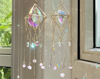 Dainty Crystal Suncatcher, Wind Chime, Handmade Boho Home Decor, Window Prism Hanging Decor, Garden Charm Decor, Room Decor, Gift for Mom