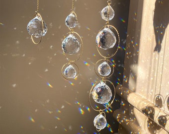 Dainty Crystal Suncatcher, Handmade Window Prism Hanging Decor, Boho Home Decor, Garden Charms Decor, Room Decor, Wind Chime, Rainbow Maker
