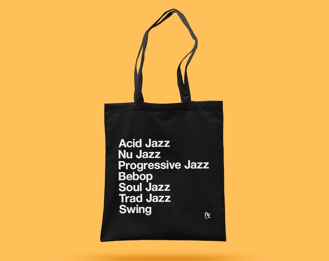 Jazz Music Black Cotton Tote Bag | Long Handle Shoulder Bag