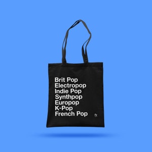 Pop Music Cotton Tote Bag | Black Long Handle | Shoulder Tote Bag