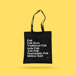 Folk Music Cotton Tote Bag  | Black Long Handle | Shoulder Tote Bag