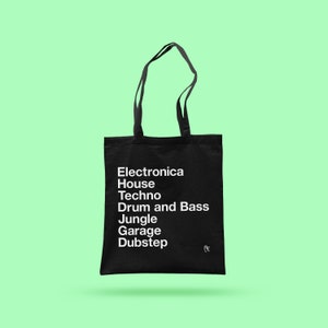 Electronic Music Cotton Tote Bag | Black Long Handle | Shoulder Tote Bag