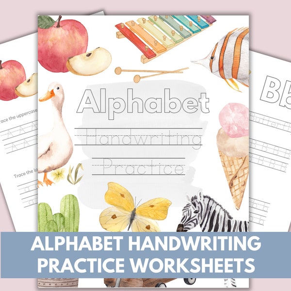 Alphabet Handwriting Worksheets, Handwriting Practice Sheets, Handwriting Printable, Letter Practice Pages, Watercolor Images, Printable PDF