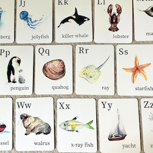 Tarjetas didácticas con el alfabeto del océano, tarjetas didácticas imprimibles con el alfabeto, tarjetas didácticas con animales del océano, arte del océano para niños, animales del océano, tarjetas didácticas con el alfabeto de la naturaleza