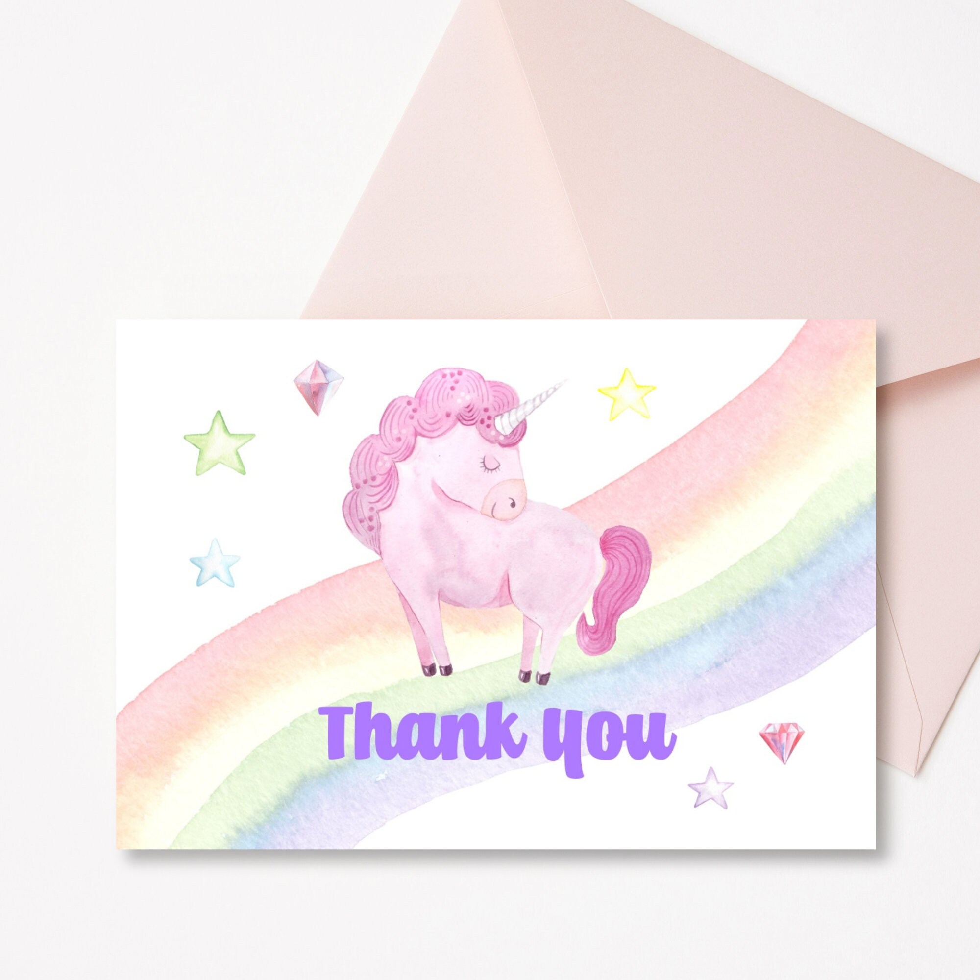 Editable Unicorn Birthday Thank You Card, Unicorn Thank You, Editable ...