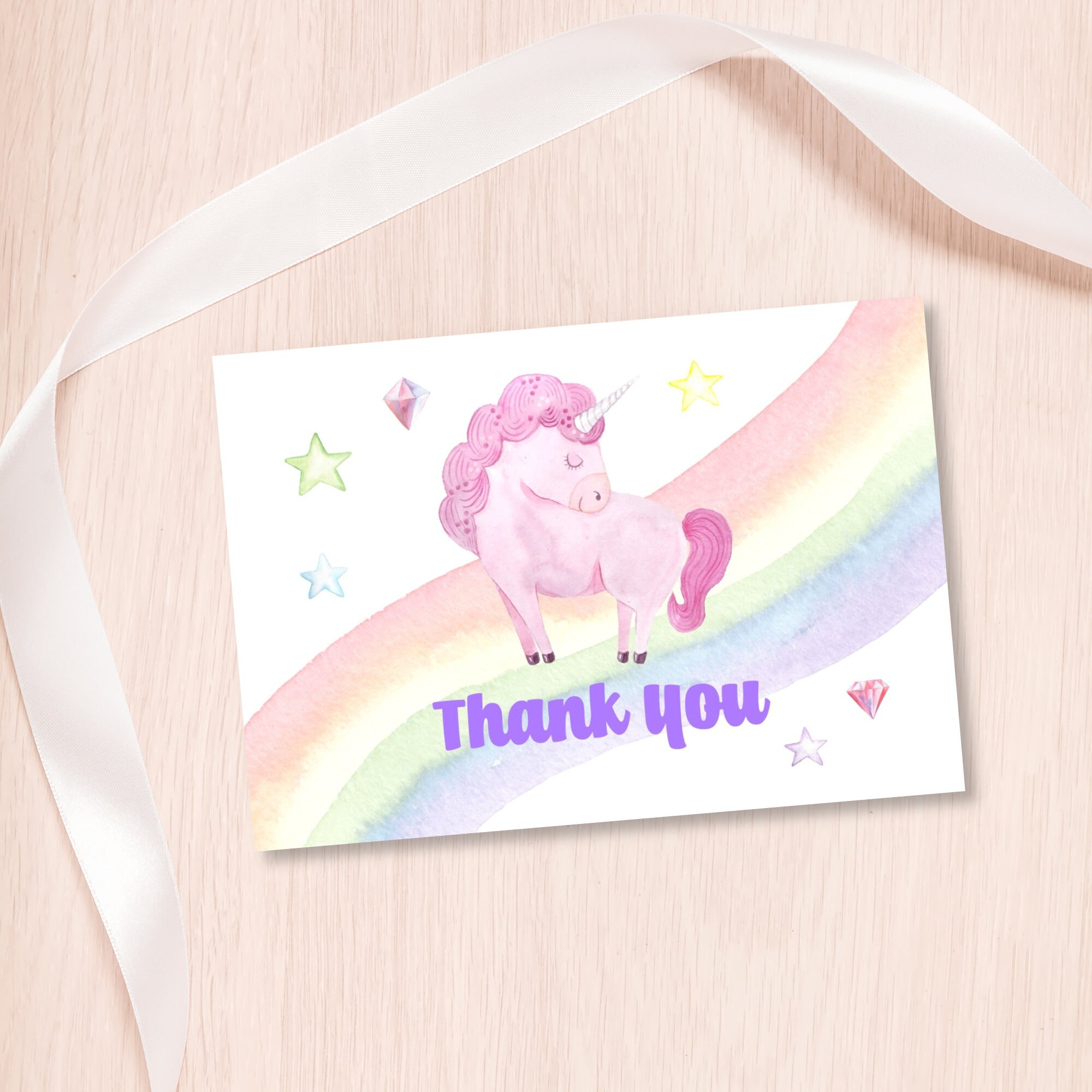 Editable Unicorn Birthday Thank You Card, Unicorn Thank You, Editable ...