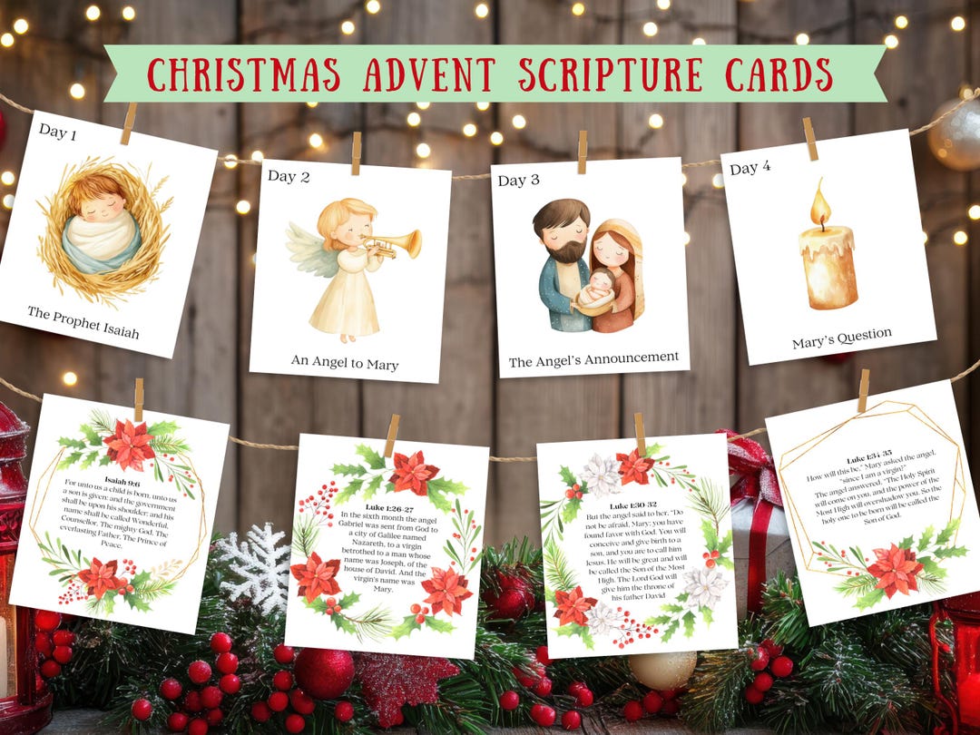 Advent Scripture Cards, Christmas Countdown Printable, Christmas Story ...