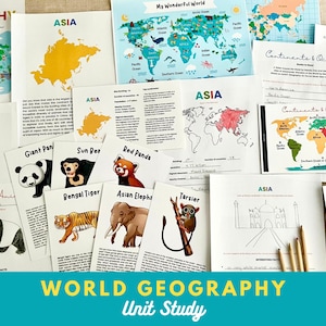 Unité d'étude de géographie du monde, étude sur les 7 continents, animaux du monde, feuilles de travail de géographie pour les enfants, fiches d'information sur les animaux, fiches d'information sur la géographie