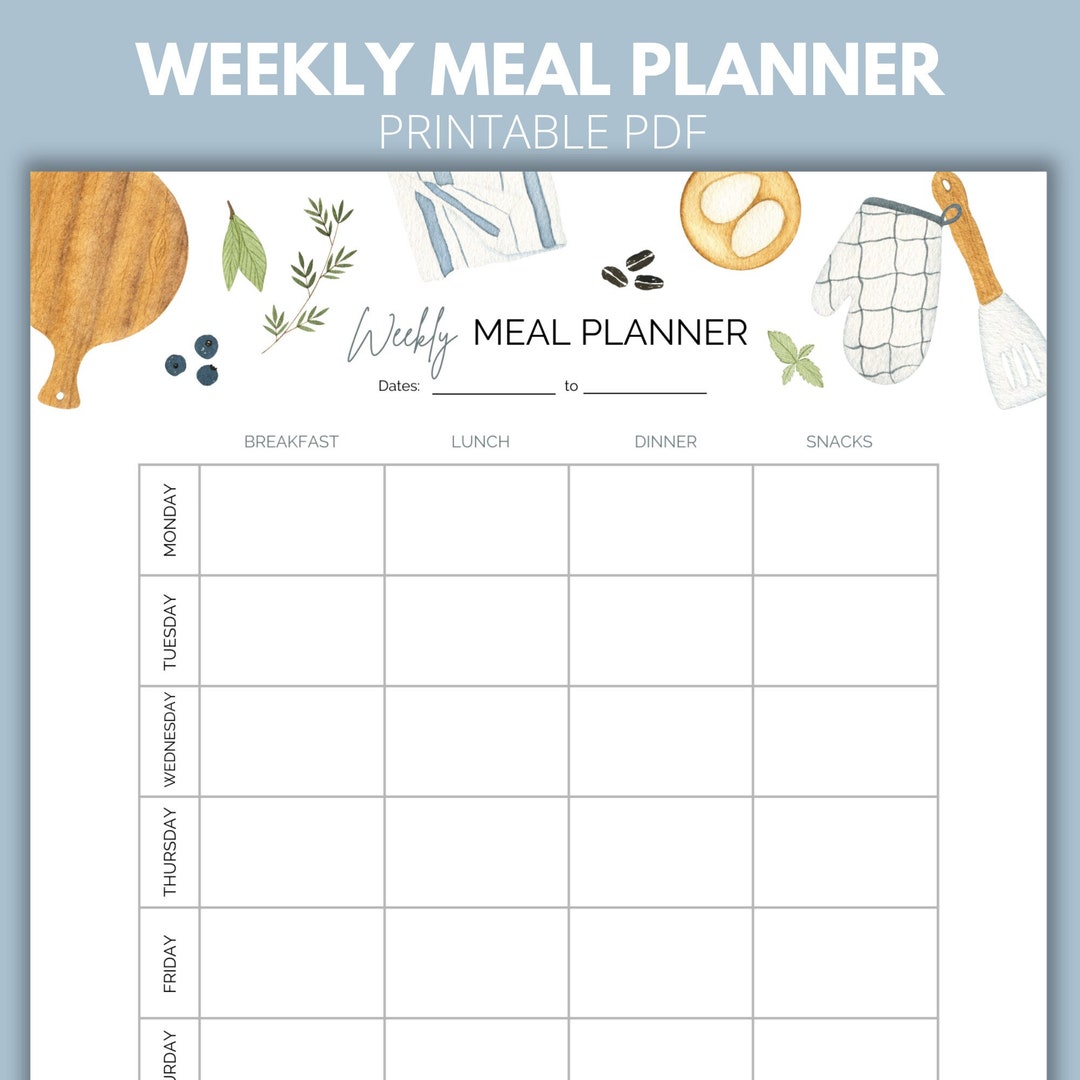 Weekly Meal Planner Printable: Food Journal, Shopping List (PDF) - Etsy