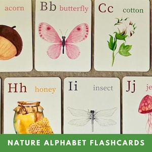 Alphabet Flashcards, Printable ABC Flashcards, Kids Nature Alphabet Flash Cards, Watercolor Flashcards, Alphabet Watercolor Cards