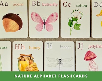Nature Alphabet Flashcards: Watercolor ABC Cards (Printable)