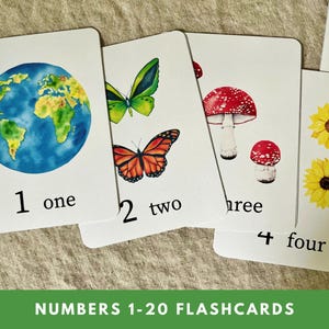 Number Flashcards, Numbers 1-20 Cards, Flash Cards, Preschool Flashcards, Printable Number Flashcards, 1-20, Nature Flash Cards