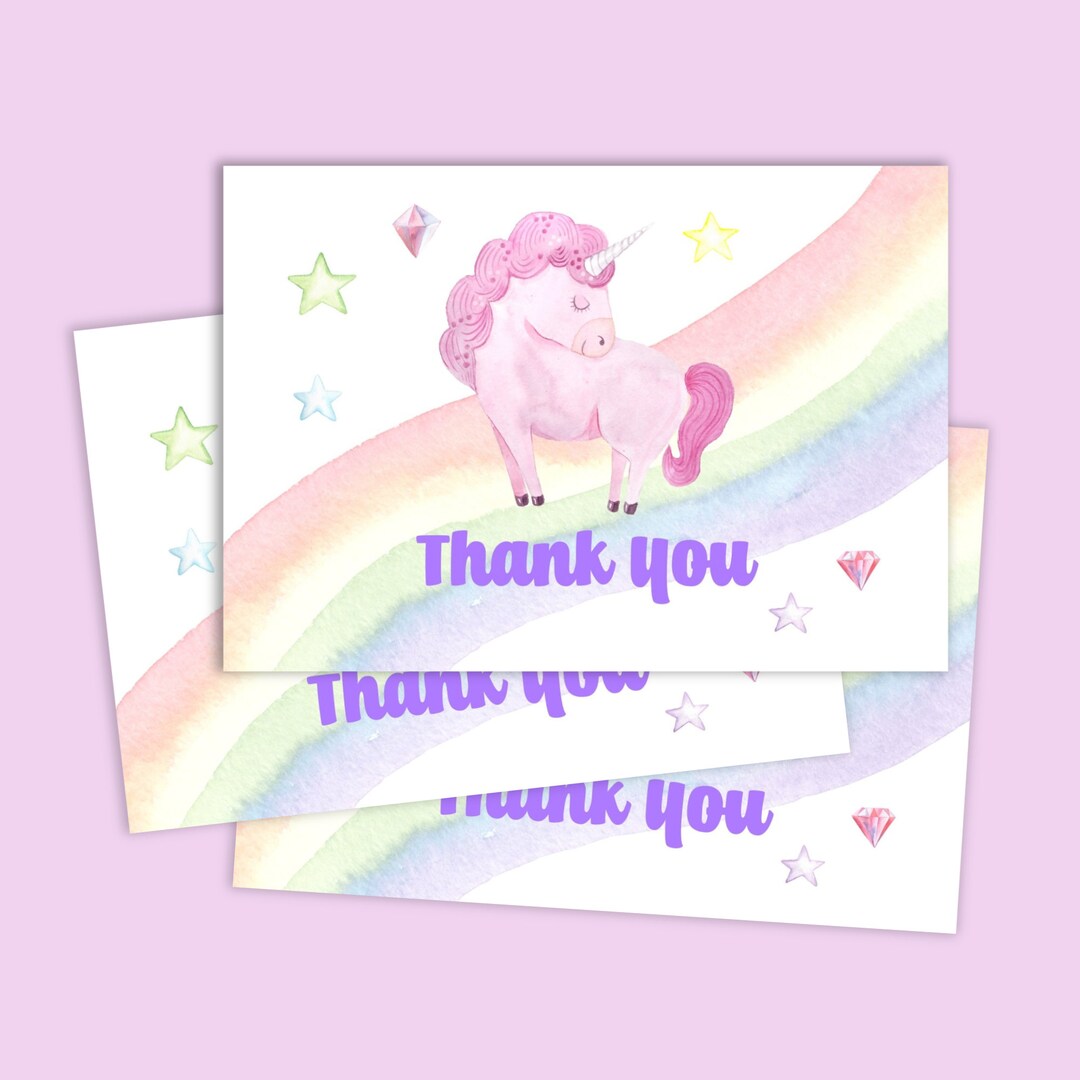 Editable Unicorn Birthday Thank You Card, Unicorn Thank You, Editable ...