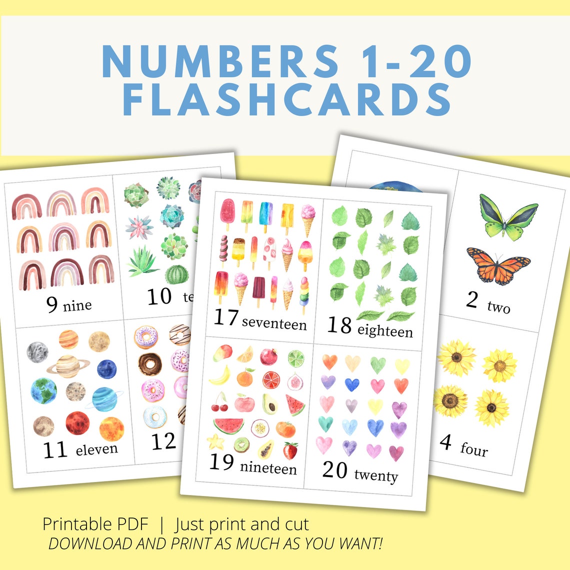 Number Flashcards, Numbers 120 Cards, Flash Cards, Preschool